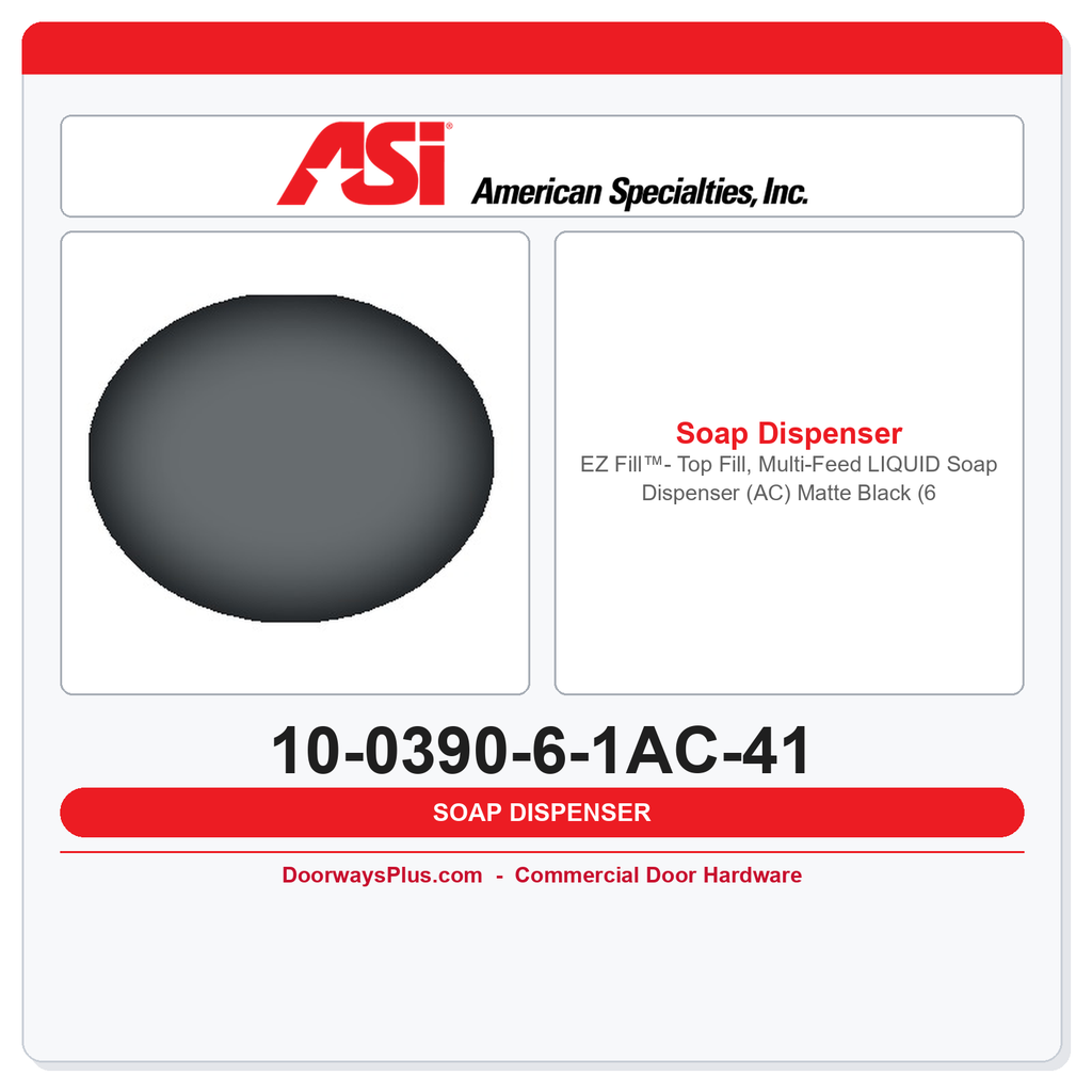ASI 10-0390-6-1AC-41 EZ Fill™ Top Fill Multi-Feed Liquid Soap Dispenser AC Matte Black 6-Pack + Remote