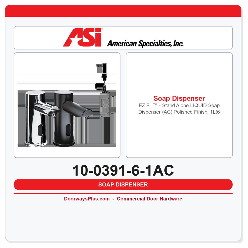 ASI 10-0391-6-1AC EZ Fill™ Stand-Alone Liquid Soap Dispenser AC Polished Chrome 1L 6 Pack + Remote Control