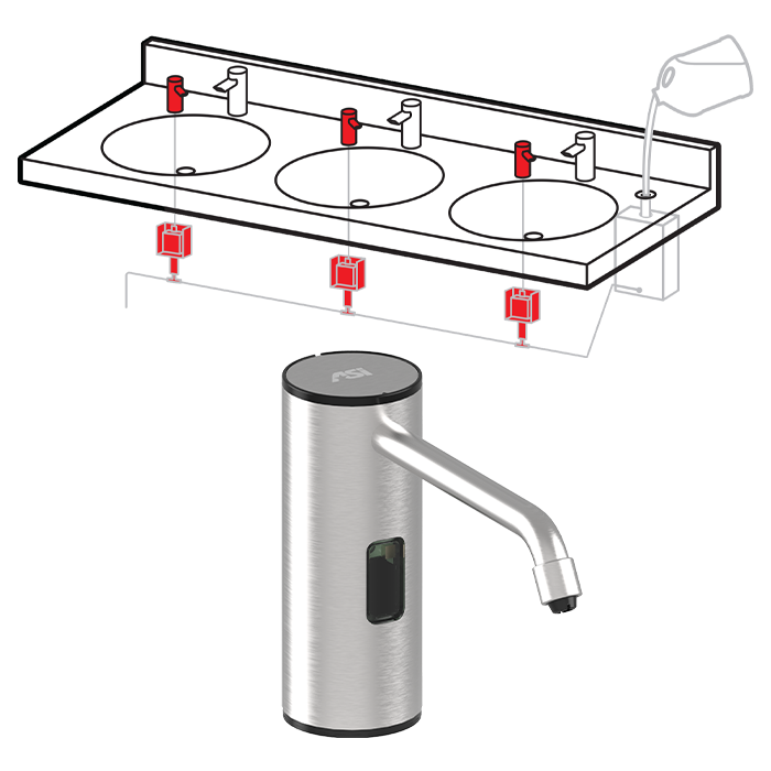 ASI 10-0389-1A Top Fill, Multi-Feed FOAM Soap Dispenser (Batt./not incl) Polished Finish - NEW