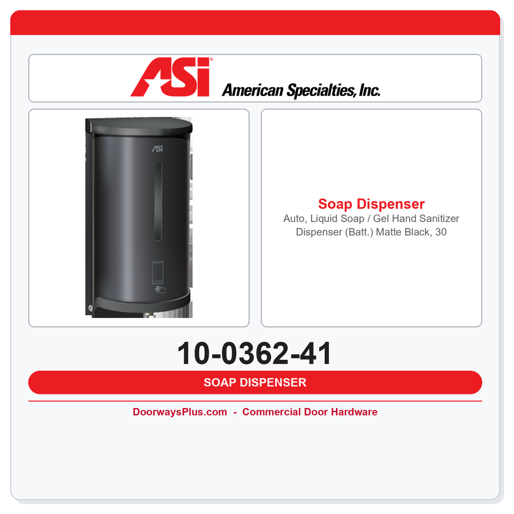 ASI 10-0362-41 Auto Liquid Soap / Gel Hand Sanitizer Dispenser, Matte Black, 30 oz., Surface or Stand Mount