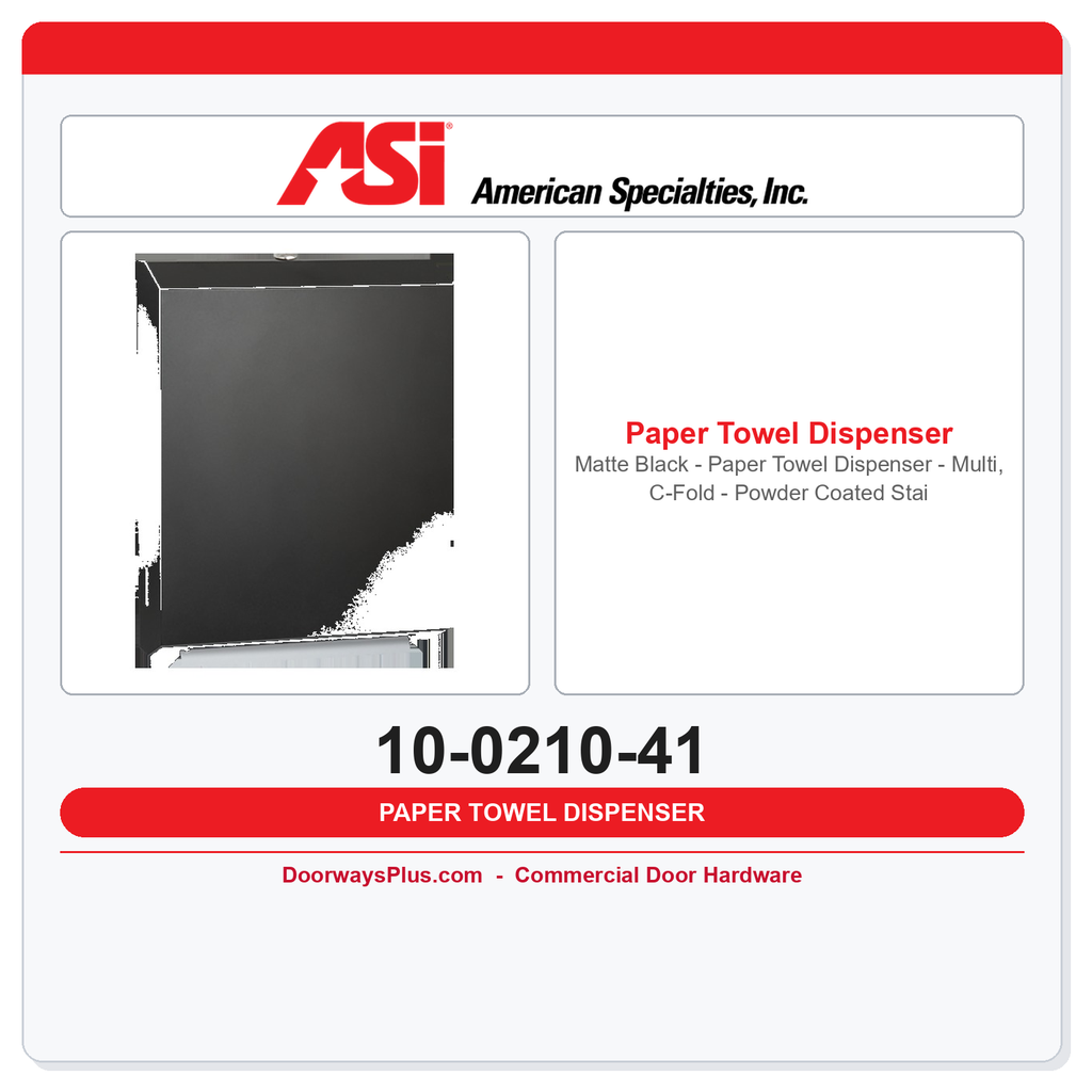 ASI 10-0210-41 Matte Black Paper Towel Dispenser – Multi/C-Fold, Powder Coated Stainless, Surface Mounted
