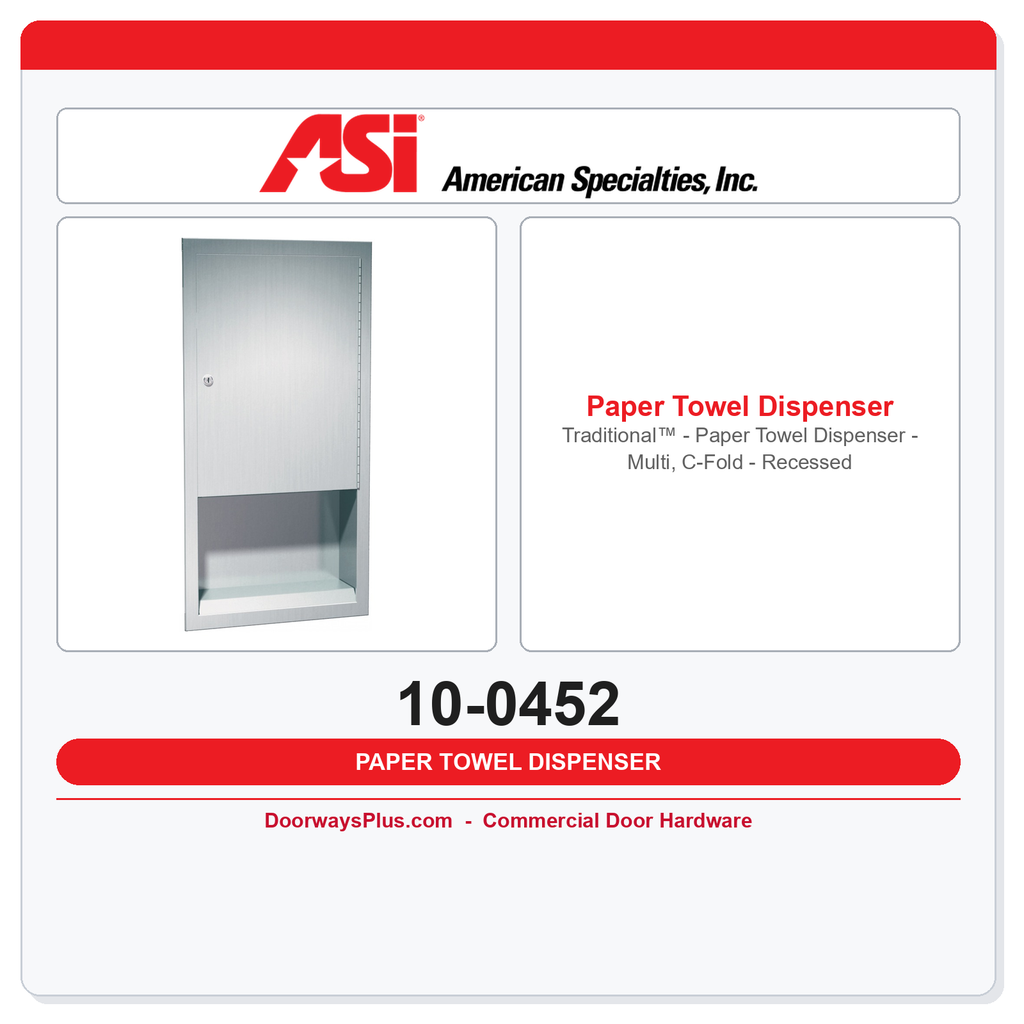 ASI 10-0452 Traditional™ - Paper Towel Dispenser - Multi, C-Fold - Recessed