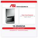 ASI 10-204523A Roval™ - Auto Paper Towel Dispenser - Roll - Battery - Recessed