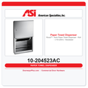 ASI 10-204523AC Roval™ - Auto Paper Towel Dispenser - Roll - (110-240V) - Recessed