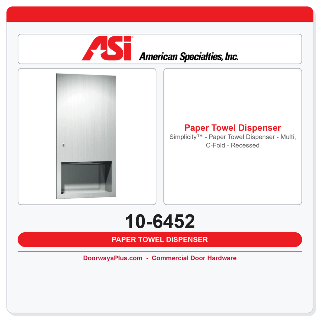 ASI 10-6452 Simplicity™ - Paper Towel Dispenser - Multi, C-Fold - Recessed