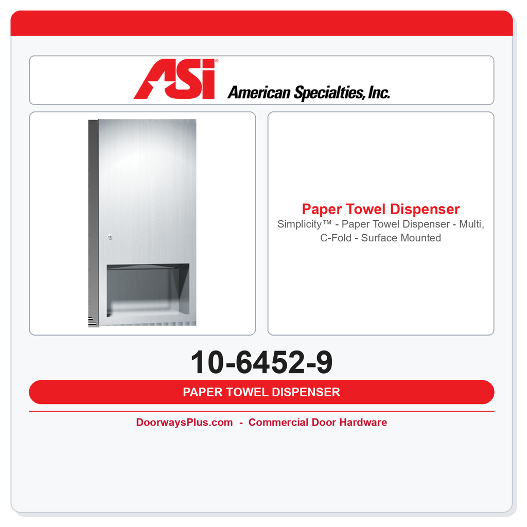 ASI 10-6452-9 Simplicity™ - Paper Towel Dispenser - Multi, C-Fold - Surface Mounted