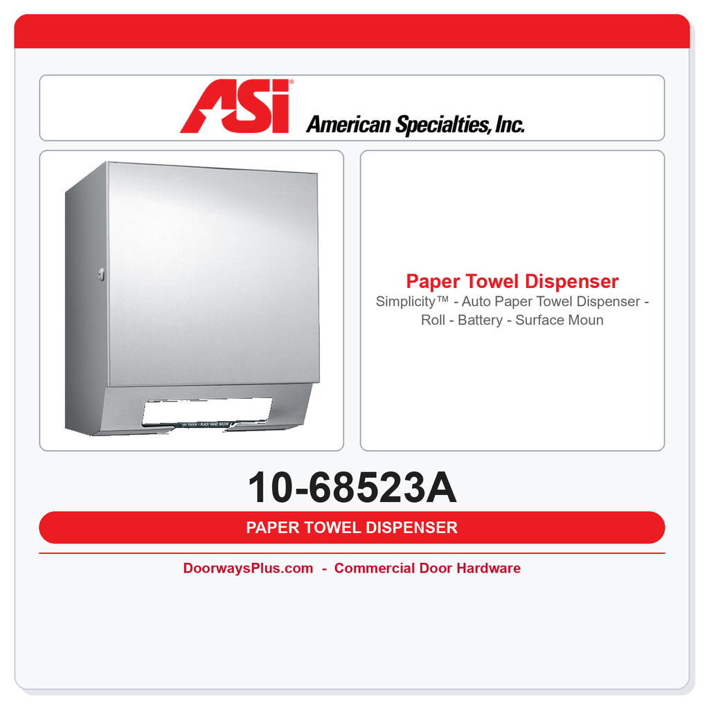 ASI 10-68523A Simplicity™ - Auto Paper Towel Dispenser - Roll - Battery - Surface Mounted