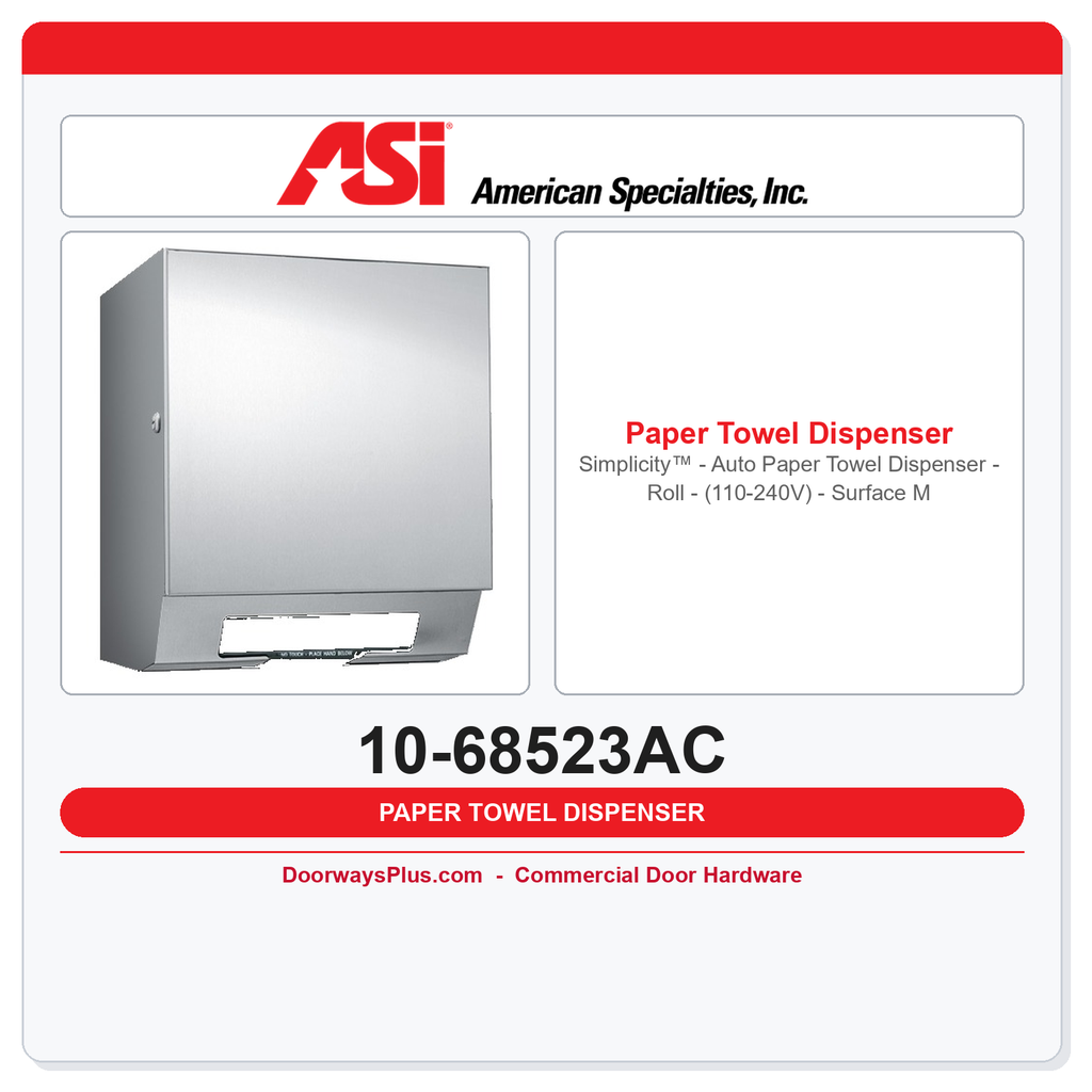ASI 10-68523AC Simplicity™ Automatic Roll Towel Dispenser 110-240V Surface Mounted