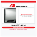 ASI 10-68523AC-4 Simplicity™ Auto Roll Paper Towel Dispenser 110-240V Semi-Recessed