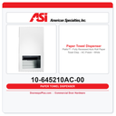 ASI 10-645210AC-00 Piatto™ - Fully Recessed Auto Roll Paper Towel Disp. - AC Power - White Phenolic Door