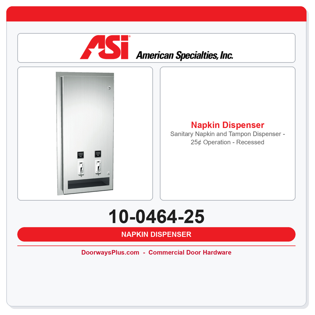 ASI 10-0464-25 Sanitary Napkin and Tampon Dispenser - 25¢ Operation - Recessed