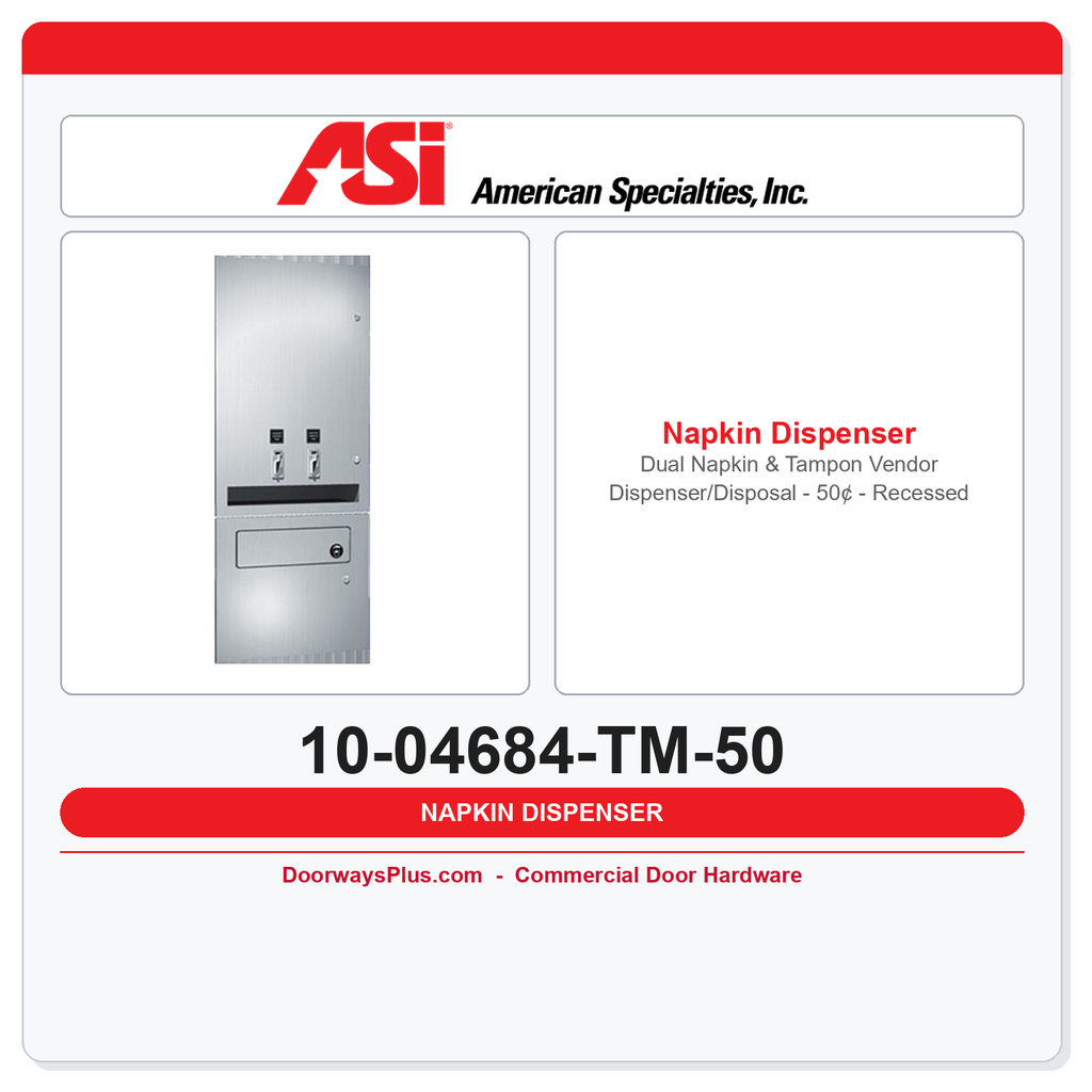 ASI 10-04684-TM-50 Dual Napkin & Tampon Vendor Dispenser/Disposal – 50¢ – Recessed