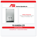 ASI 10-64684-25 Simplicity™ - Sanitary Napkin and Tampon Dispenser - 25¢ Operation - Recessed