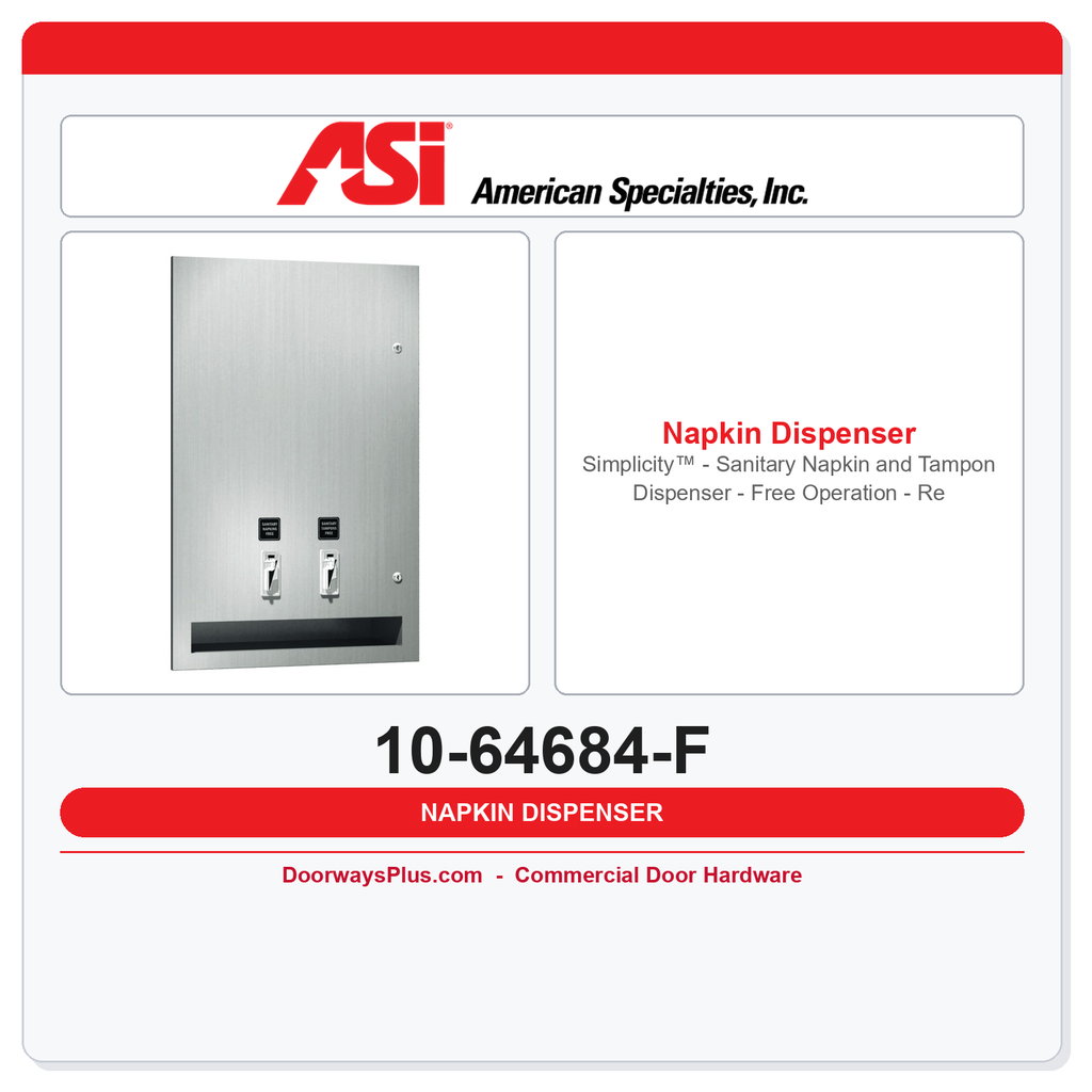 ASI 10-64684-F Simplicity™ - Sanitary Napkin and Tampon Dispenser - Free Operation - Recessed
