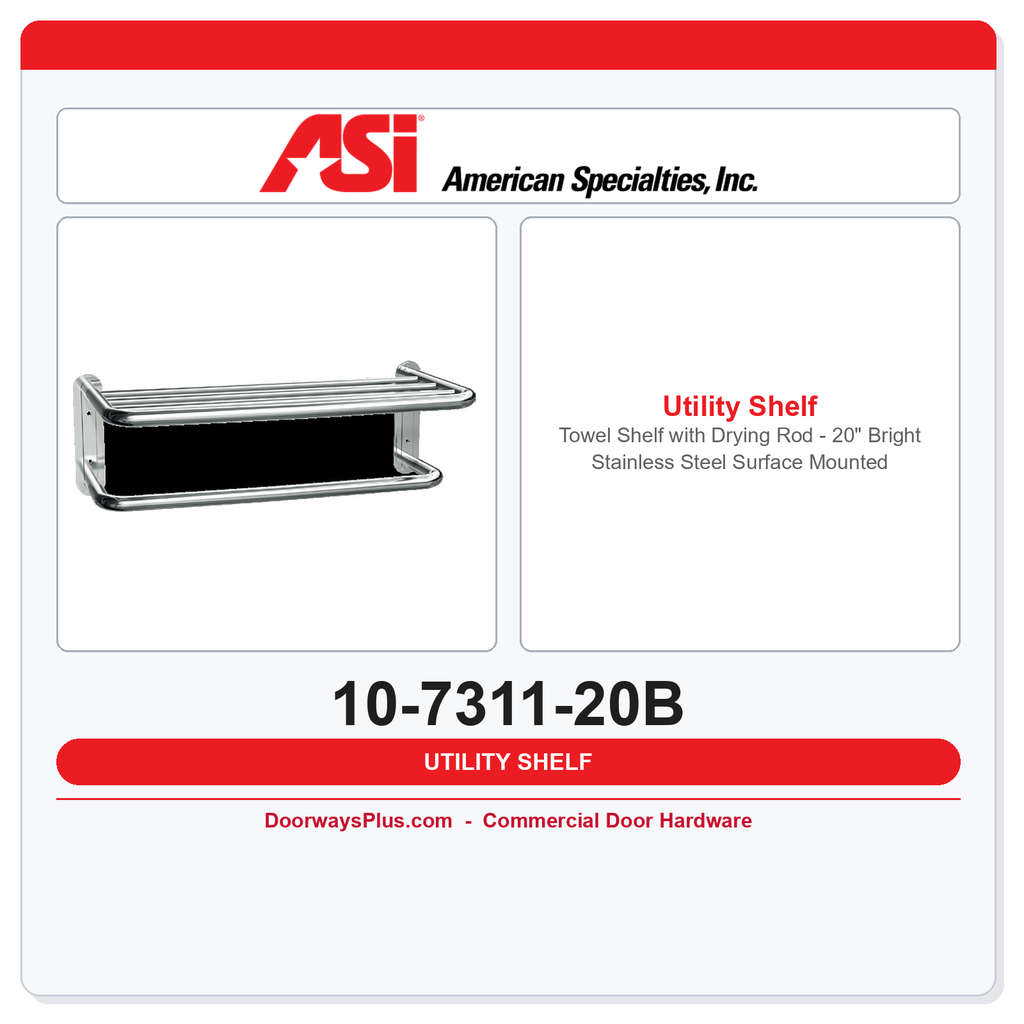 ASI 10-7311-20B Towel Shelf with Drying Rod – 20" Bright Stainless Steel Surface Mounted