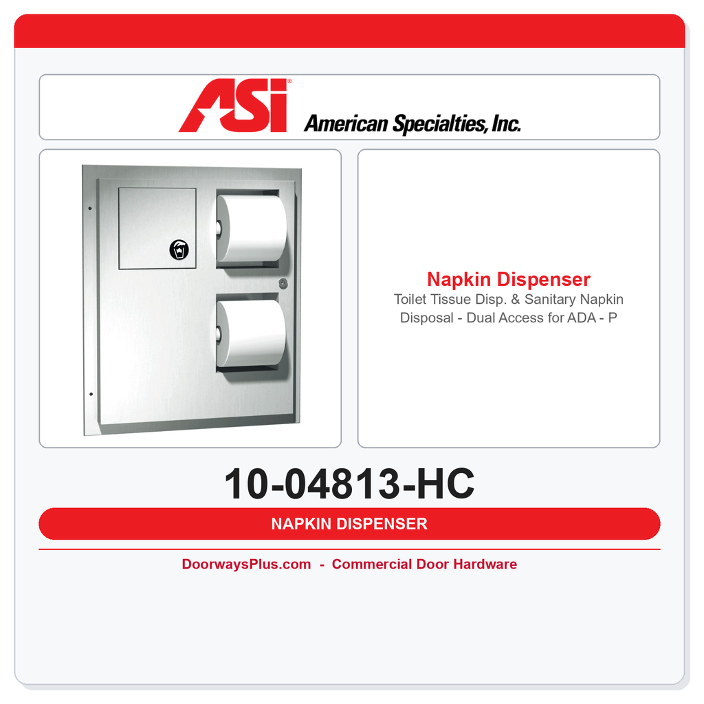 ASI 10-04813-HC Toilet Tissue Dispenser & Sanitary Napkin Disposal – Dual Access ADA – Partition Mounted