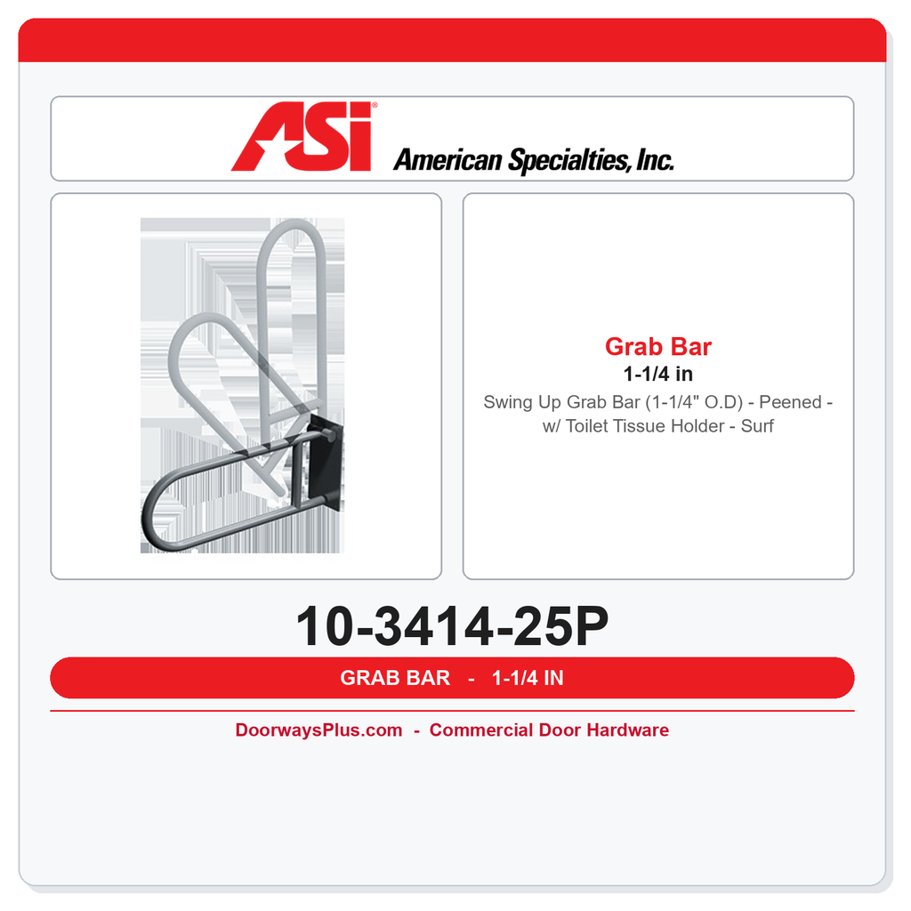 ASI 10-3414-25P Swing Up Grab Bar 1-1/4" OD Peened w/ Toilet Tissue Holder Surface Mounted
