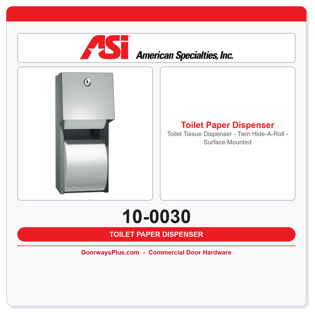 ASI 10-0030 Toilet Tissue Dispenser - Twin Hide-A-Roll - Surface Mounted