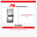 ASI 10-0031 Toilet Tissue Dispenser - Twin Hide-A-Roll - Recessed