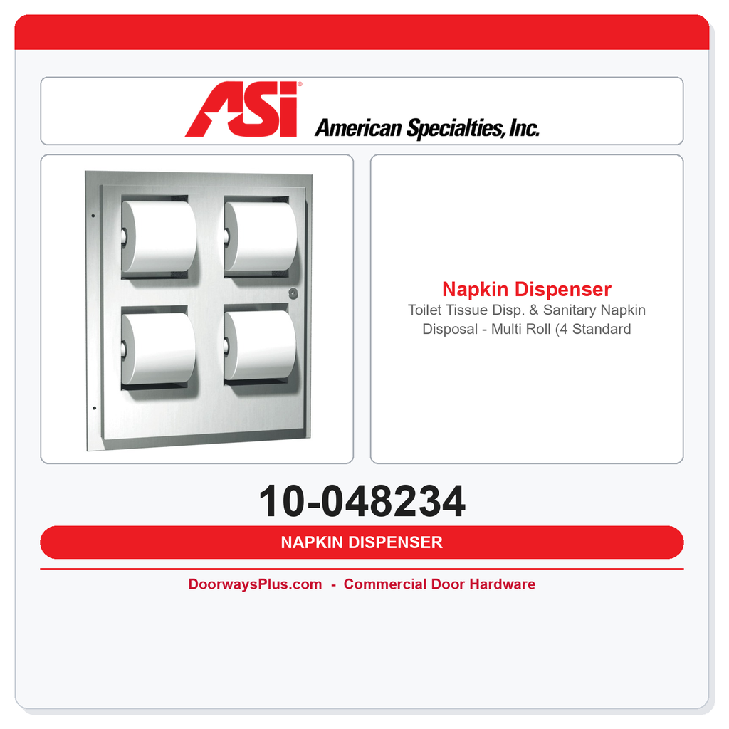 ASI 10-048234 Recessed Multi-Roll (4) Toilet Tissue Dispenser & Sanitary Napkin Disposal