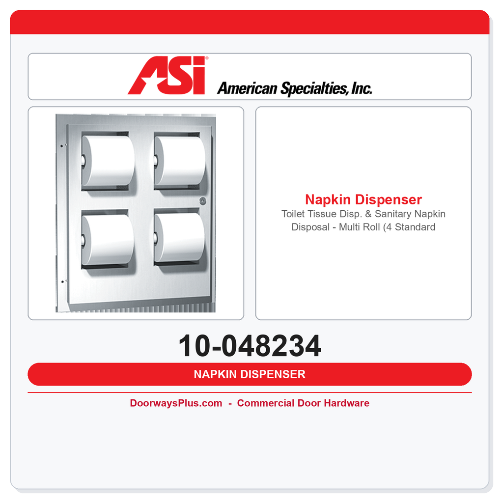 ASI 10-048234 Toilet Tissue Disp. & Sanitary Napkin Disposal - Multi Roll (4 Standard Rolls) - Recessed