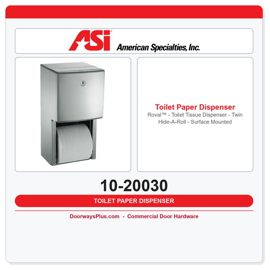 ASI 10-20030 Roval™ - Toilet Tissue Dispenser - Twin Hide-A-Roll - Surface Mounted
