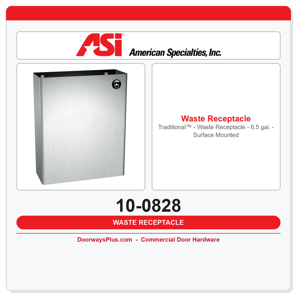 ASI 10-0828 Traditional™ - Waste Receptacle - 6.5 gal. - Surface Mounted