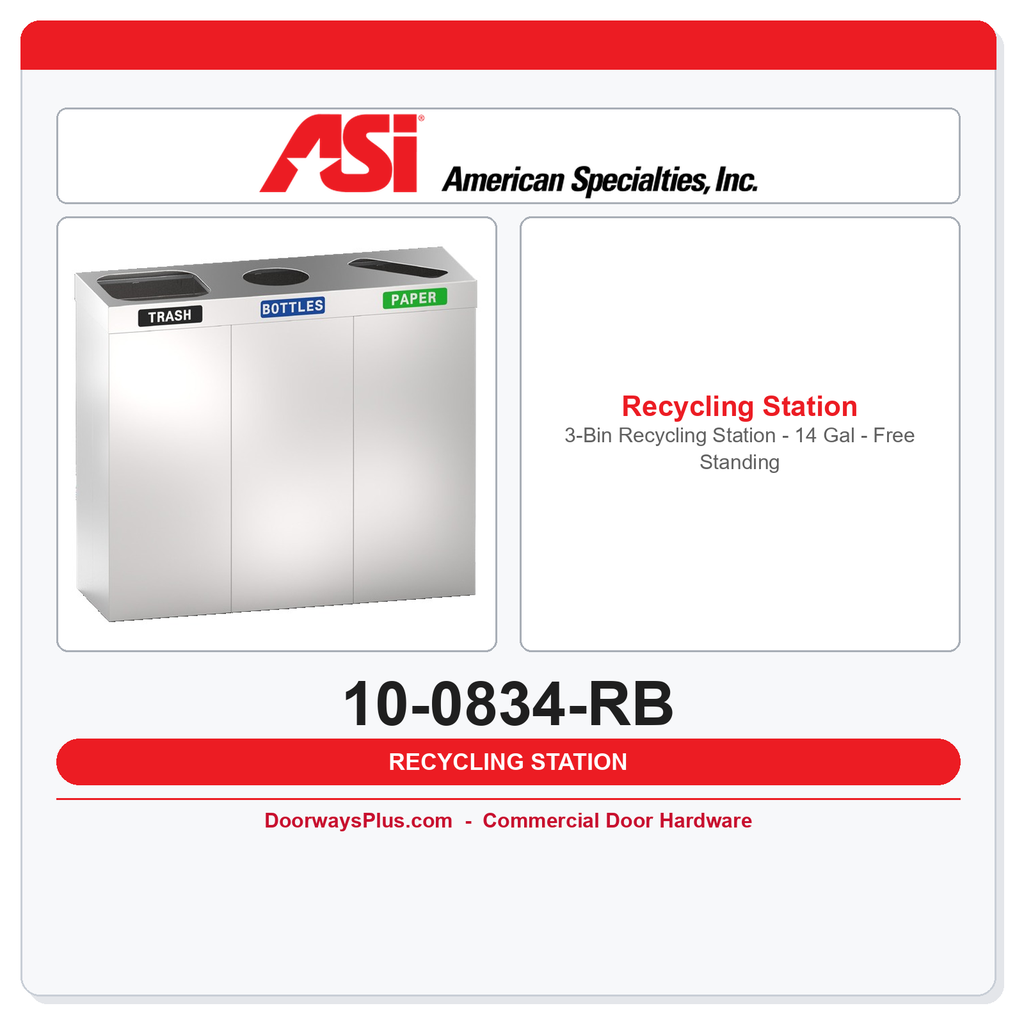 ASI 10-0834-RB 3-Bin Recycling Station - 14 Gal - Free Standing