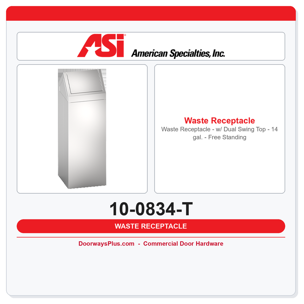 ASI 10-0834-T Waste Receptacle - w/ Dual Swing Top - 14 gal. - Free Standing