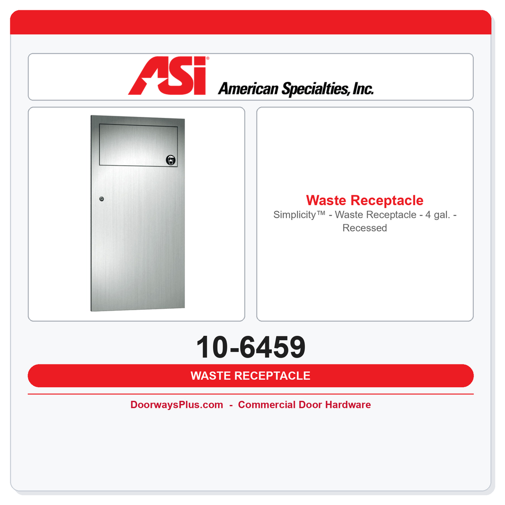 ASI 10-6459 Simplicity™ - Waste Receptacle - 4 gal. - Recessed