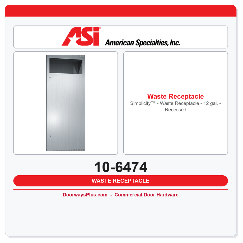 ASI 10-6474 Simplicity™ - Waste Receptacle - 12 gal. - Recessed