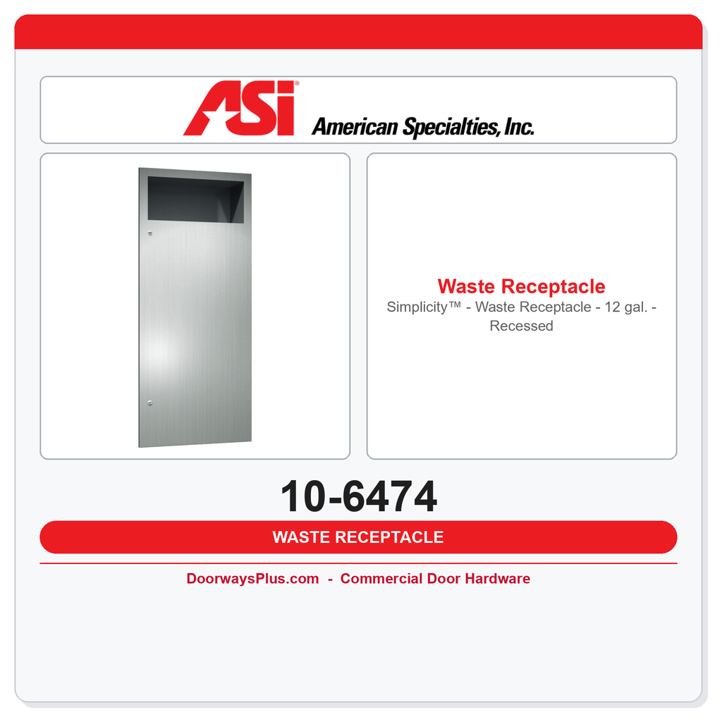 ASI 10-6474 Simplicity™ - Waste Receptacle - 12 gal. - Recessed