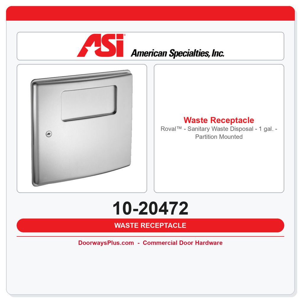 ASI 10-20472 Roval™ - Sanitary Waste Disposal - 1 gal. - Partition Mounted