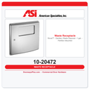 ASI 10-20472 Roval™ - Sanitary Waste Disposal - 1 gal. - Partition Mounted