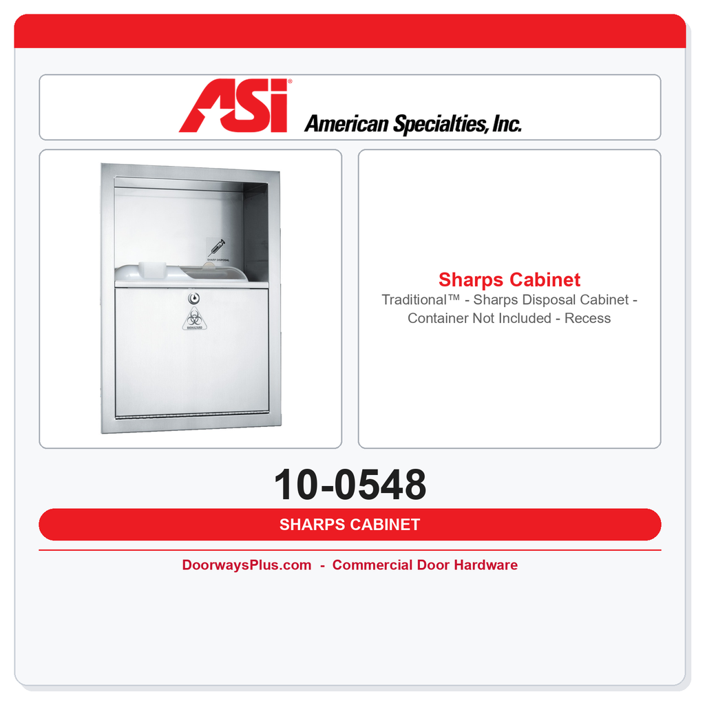ASI 10-0548 Traditional™ - Sharps Disposal Cabinet - Container Not Included - Recessed