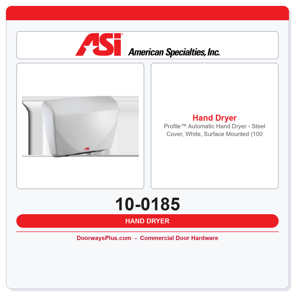 ASI 10-0185 Profile™ Automatic Hand Dryer – Steel Cover, White, Surface Mounted (100-240V)