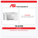 ASI 10-0185 Profile™ Automatic Hand Dryer – Steel Cover, White, Surface Mounted (100-240V)
