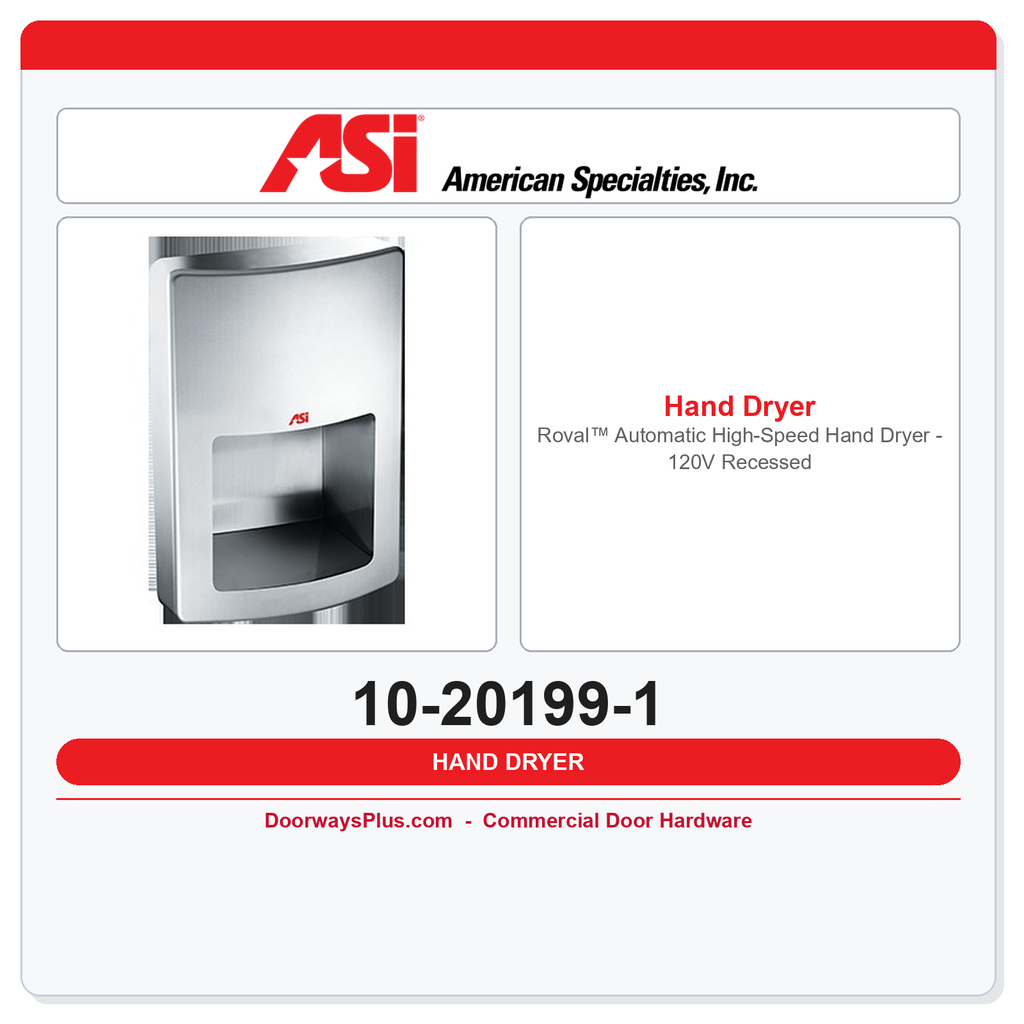 ASI 10-20199-1 Roval™ Automatic High-Speed Hand Dryer – 120V Recessed