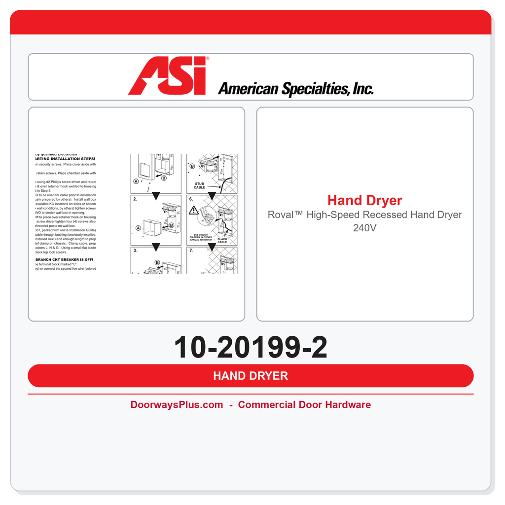 ASI 10-20199-2 Roval™ High-Speed Recessed Hand Dryer 240V