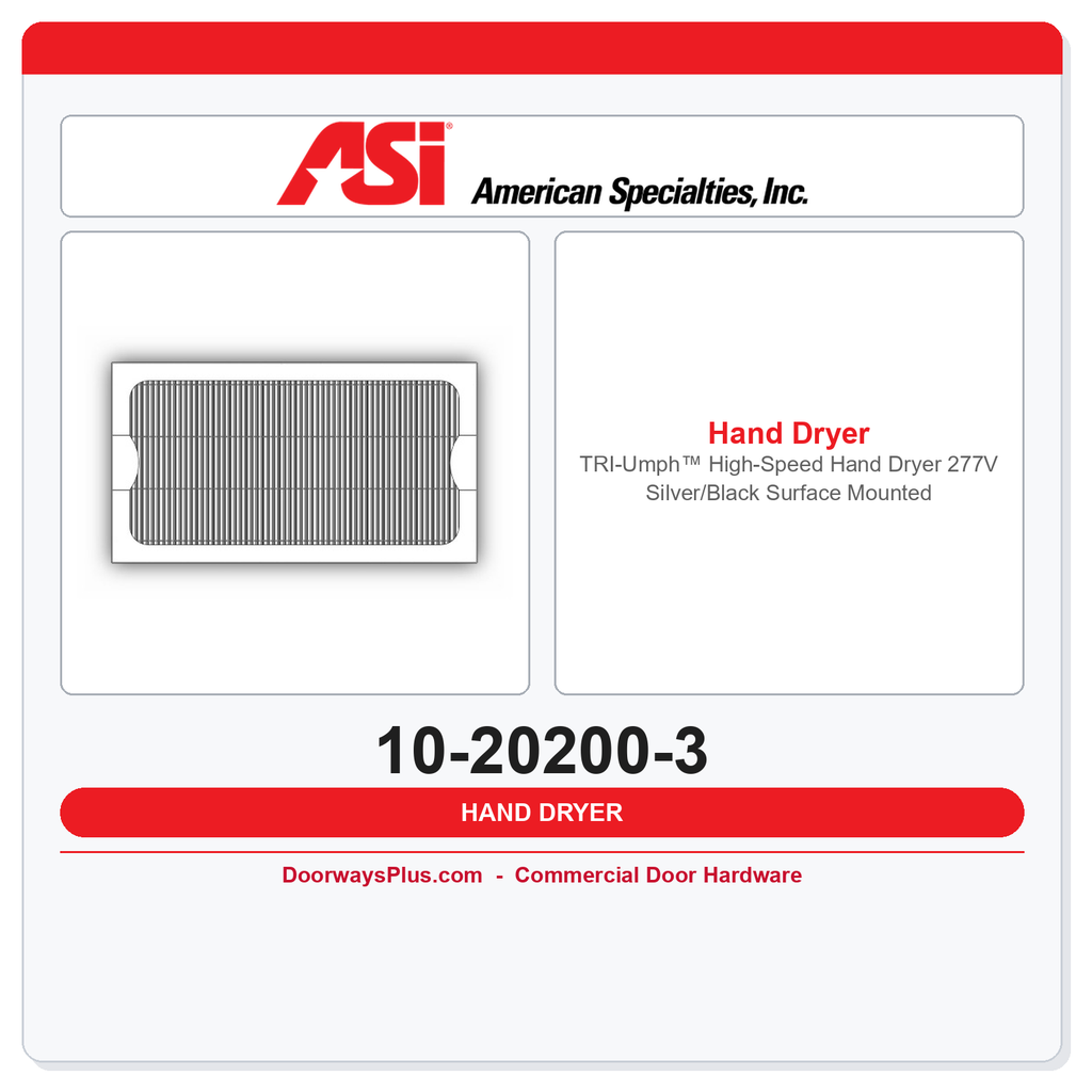 ASI 10-20200-3 TRI-Umph™ High-Speed Hand Dryer 277V Silver/Black Surface Mounted