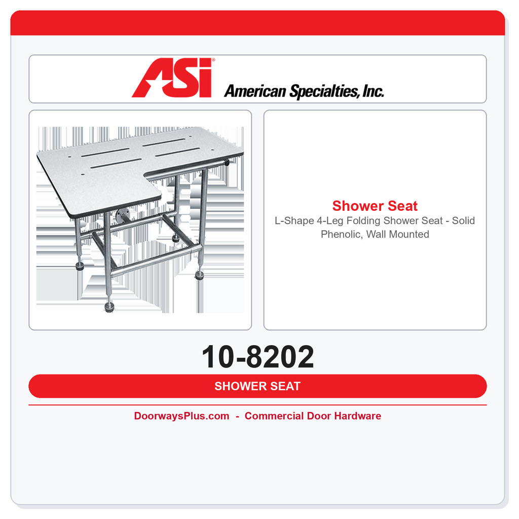 ASI 10-8202 L-Shape 4-Leg Folding Shower Seat – Solid Phenolic, Wall Mounted