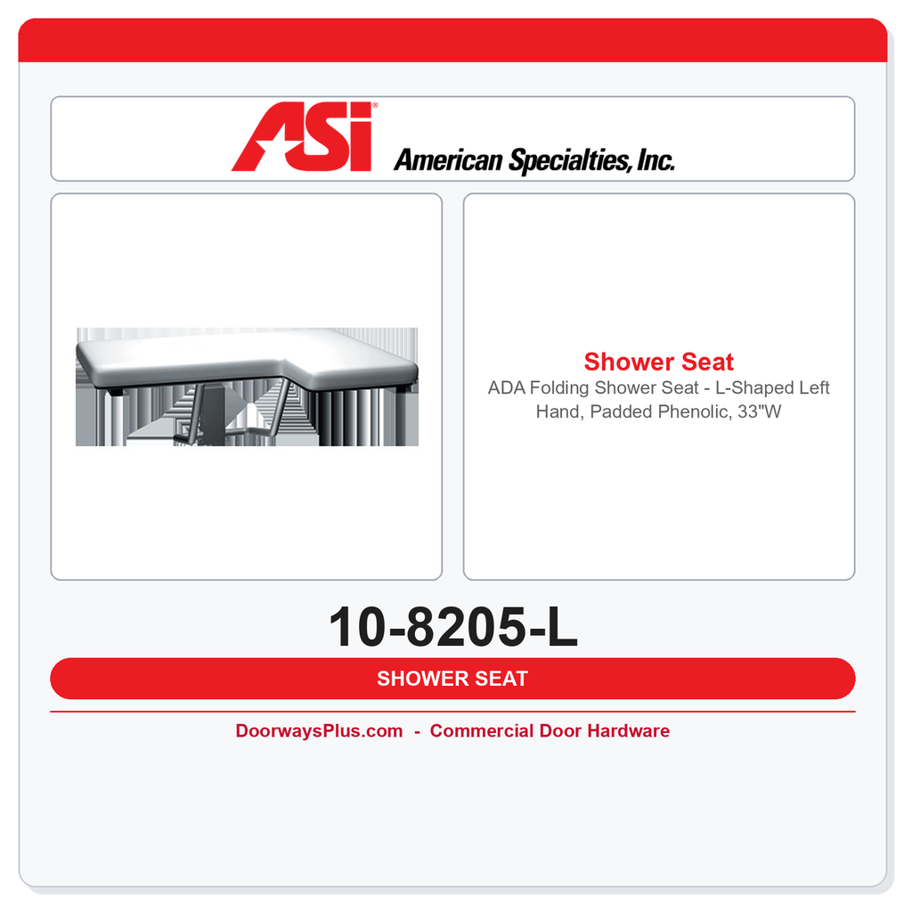 ASI 10-8205-L ADA Folding Shower Seat – L-Shaped Left Hand, Padded Phenolic, 33"W