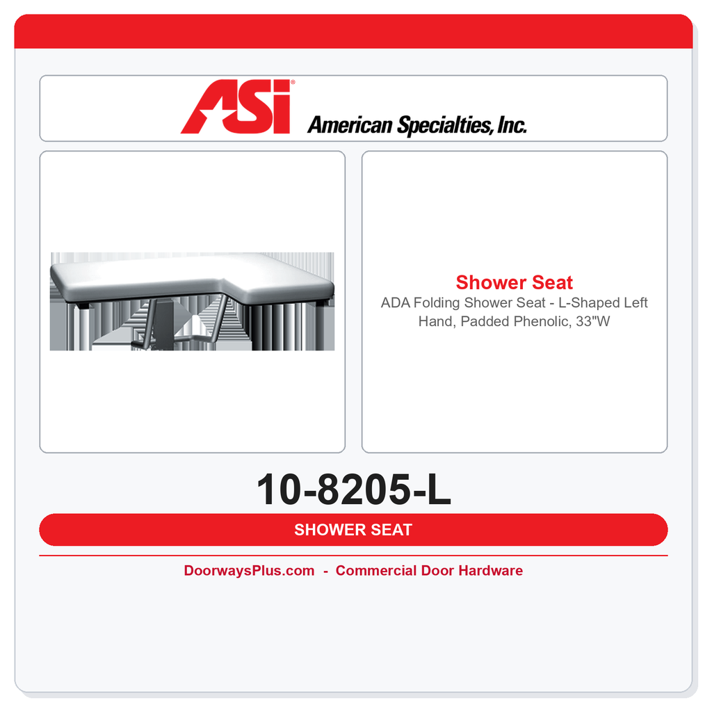 ASI 10-8205-L ADA Folding Shower Seat – L-Shaped Left Hand, Padded Phenolic, 33"W