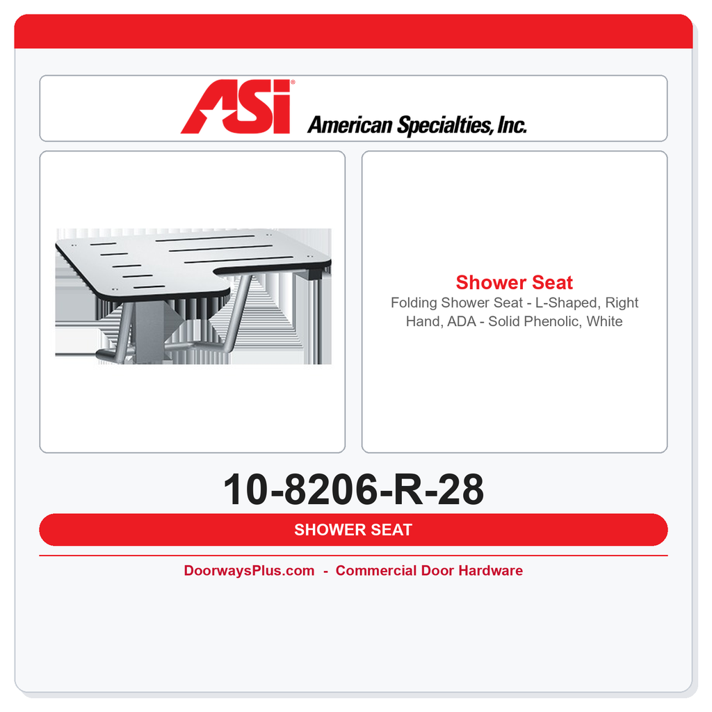 ASI 10-8206-R-28 Folding Shower Seat – L-Shaped, Right Hand, ADA, Solid Phenolic, White, 28"W