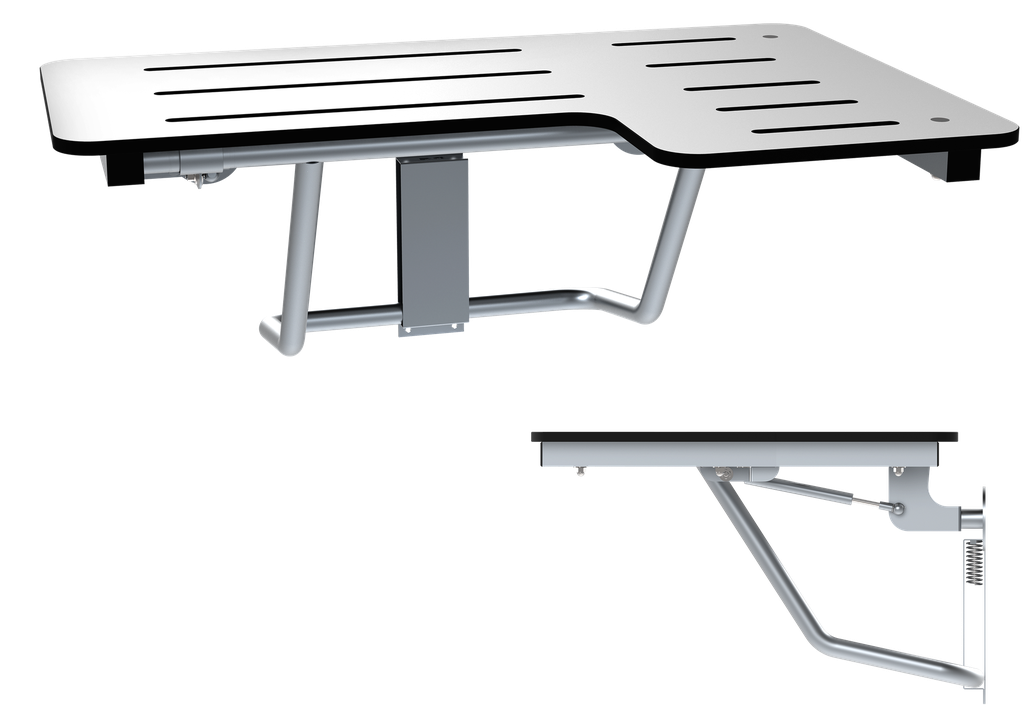 ASI 10-8206-SC-L SOFT CLOSE Shower Seat - Gas Strut supports - Left Hand ADA L-Shape - White Solid Phenoic