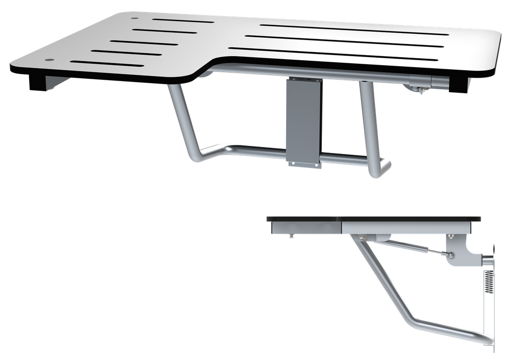 ASI 10-8206-SC-R SOFT CLOSE Shower Seat - Gas Strut supports - Right Hand ADA L-Shape - White Solid Phenoic