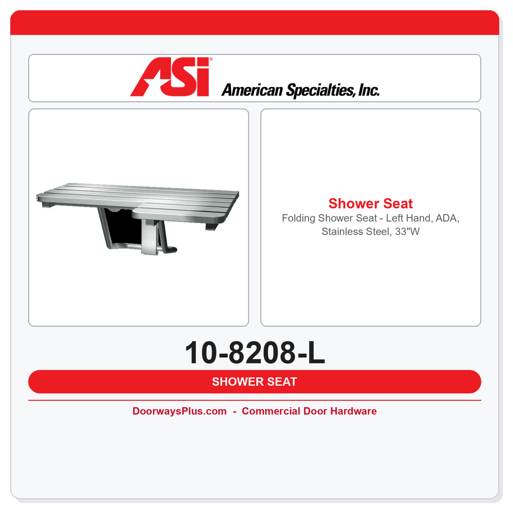 ASI 10-8208-L Folding Shower Seat – Left Hand, ADA, Stainless Steel, 33"W