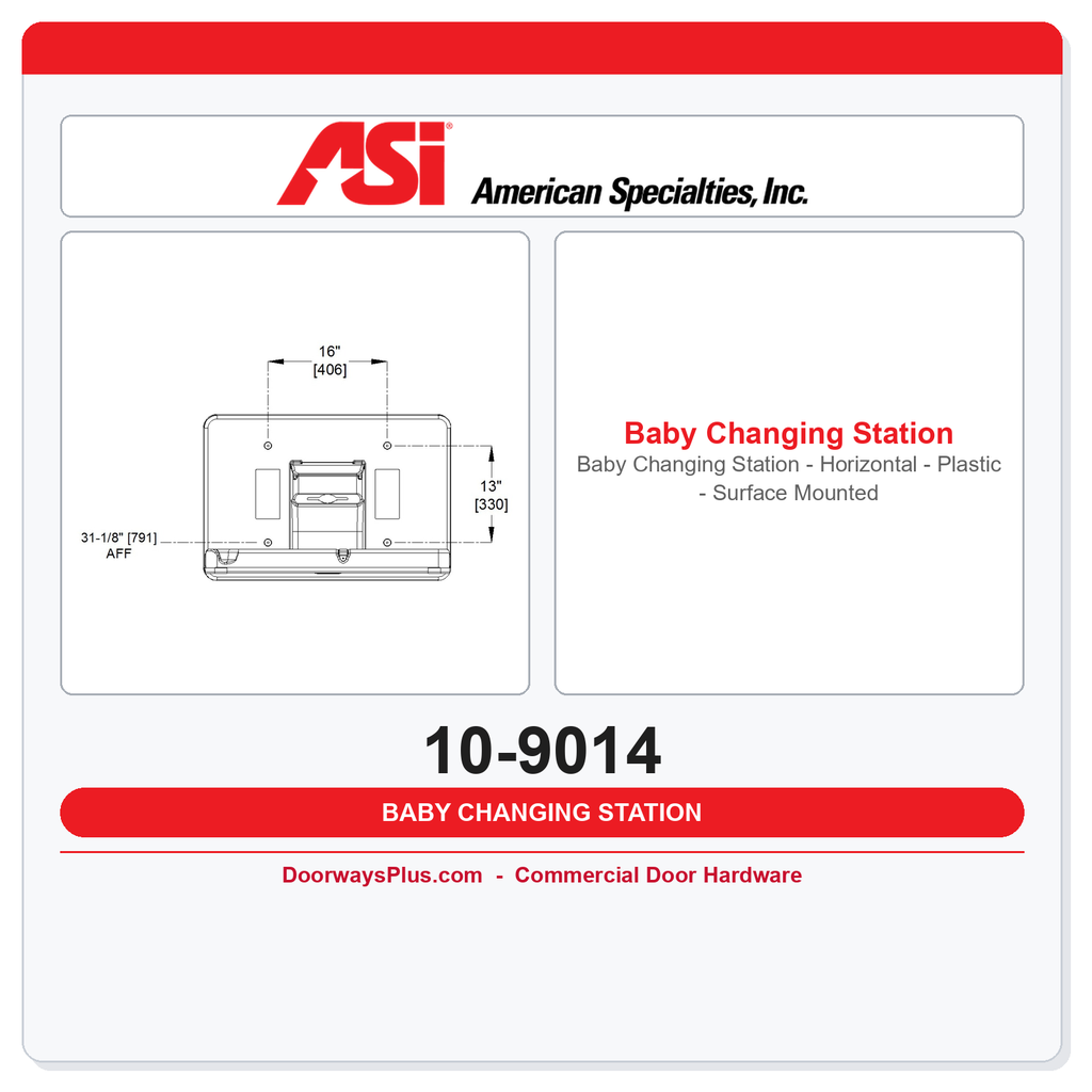 ASI 10-9014 Baby Changing Station - Horizontal - Plastic - Surface Mounted
