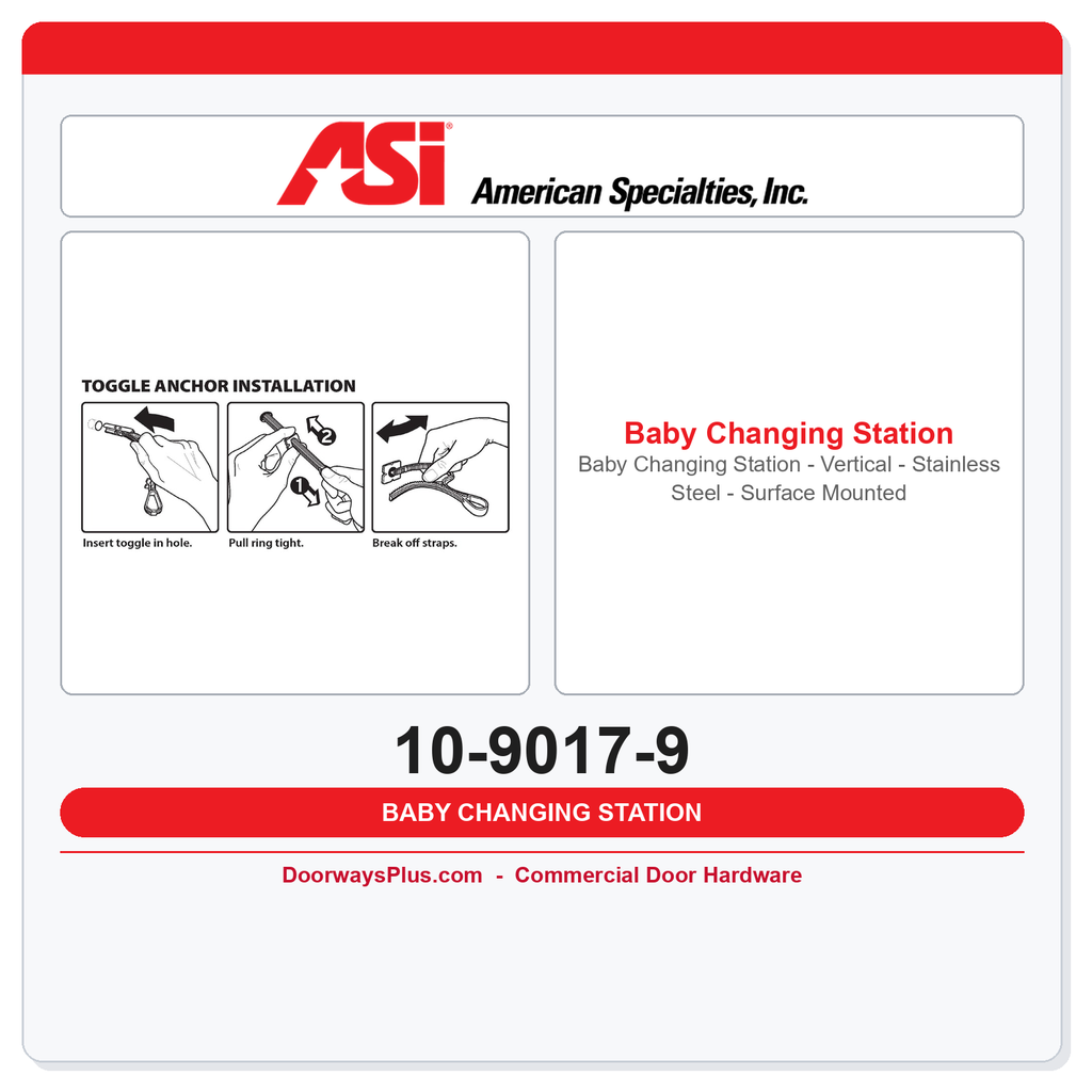 ASI 10-9017-9 Baby Changing Station - Vertical - Stainless Steel - Surface Mounted