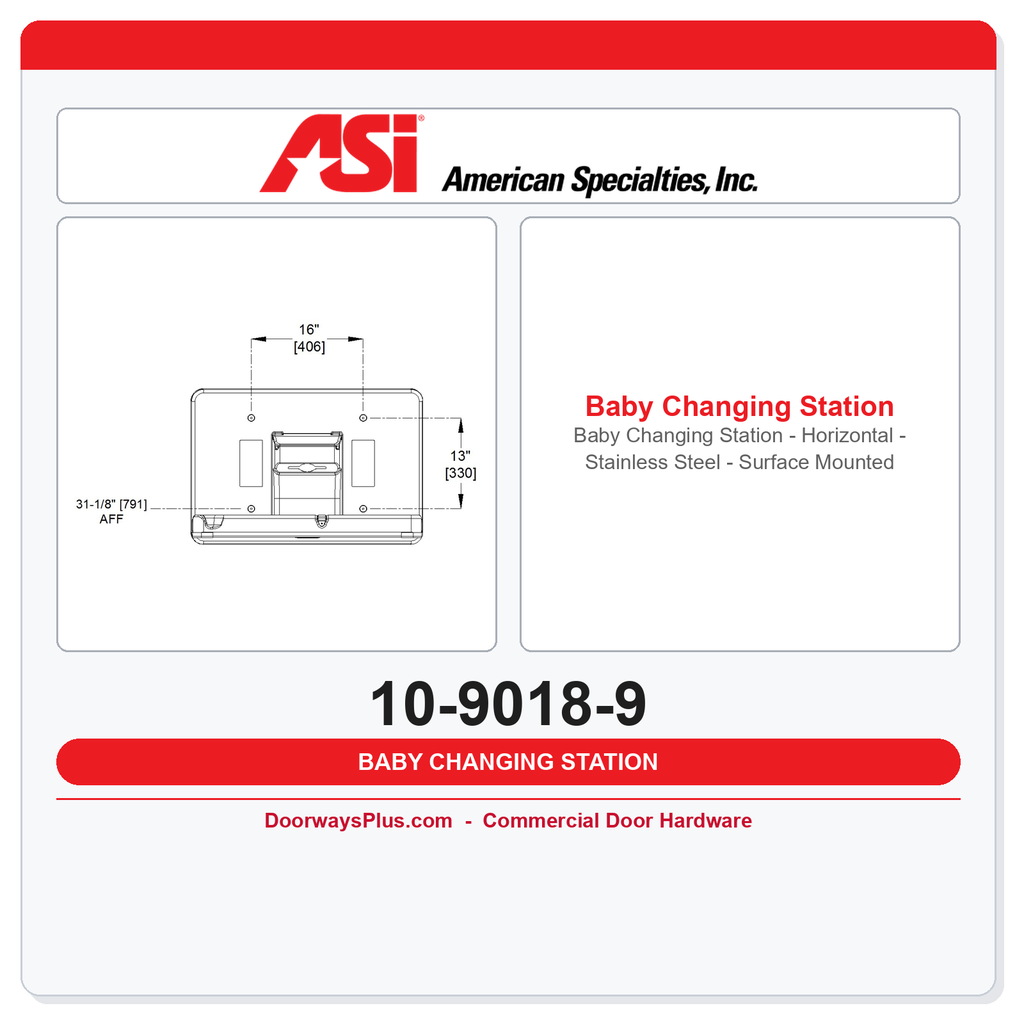 ASI 10-9018-9 Baby Changing Station - Horizontal - Stainless Steel - Surface Mounted
